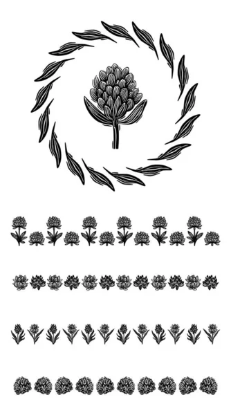 Σύνολο Φλοράλ Διανυσματικών Συνόρων Μοτίβο Λουλουδιών Στεφάνι Σκανδάλης Organic Folk — Διανυσματικό Αρχείο