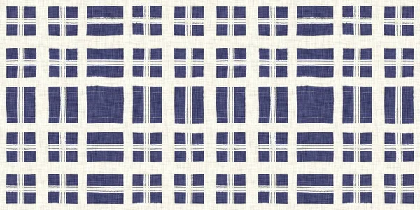 茉莉花 格子布无缝边境 全印海军蓝小屋平纹棉带 — 图库照片