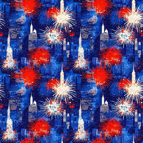 Seamless 4Th July Cityscape Pattern Traditional Red White Blue Colors — Stock Photo, Image