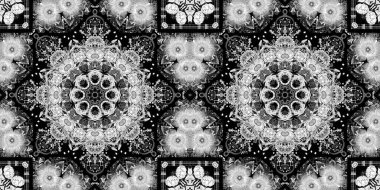 Karmaşık siyah beyaz dantelli halk çiçeği sınırı zarif bir kadınsı tarzla. Tekrarlanabilir dantelli tek renkli eşarp desenli washi bandı