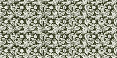 Orman yeşili ülke çiçekli keten desenli, dikişsiz sınır. Fransız kır evi iç pamuk baskısı çiçek kumaşı washi bandı