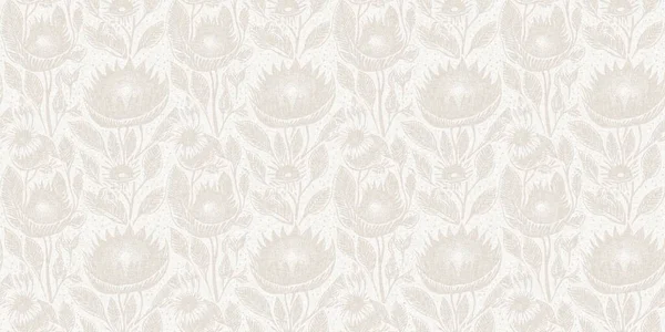 Subtle Rustic Elegance Wedding Floral Block Print Linen Seamless Border — Stock Photo, Image