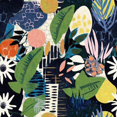 Modern saf kolaj kağıdı kumaş efekti tasarımıyla şekilleri keser. Kusursuz çağdaş eğlence doğası moda yaz arka plan tasarımları için tekstil baskısına ilham kaynağı oldu