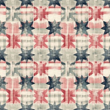 Geleneksel kırmızı, beyaz ve mavi renklerde, pürüzsüz bir Amerikan deseni. Modern ve eğlenceli, harika kır evi dekorasyonu, halk sanatı modası, tekstil ve 4 Temmuz arkaplan defteri.