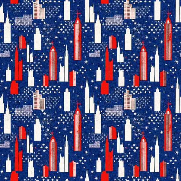 Seamless 4Th July Cityscape Pattern Traditional Red White Blue Colors — Stock Photo, Image