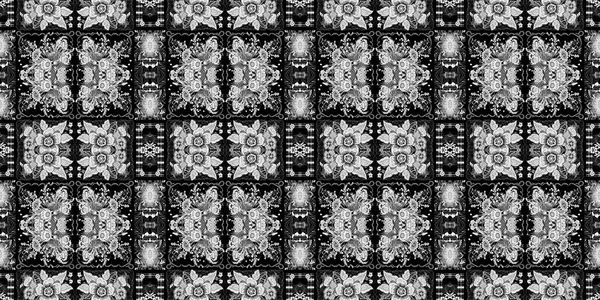精致的黑白花边民花边框 具有典雅的女性风格 可重复的复古百合单色效果围巾印花瓦希胶带 — 图库照片