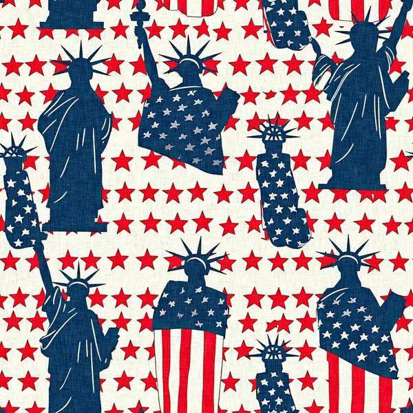 stock image Seamless 4th of July statue of liberty pattern in traditional red, white and blue colors. Modern usa stylish print for holiday decor, summer liberty graphic and united states background