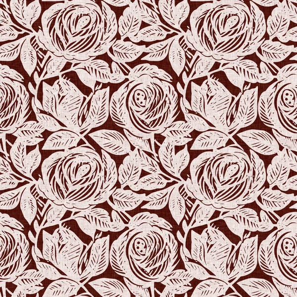 Maroon Vermelho País Floral Padrão Blockprint Linho Sem Costura Allover — Fotografia de Stock