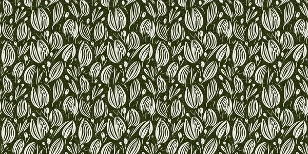 Forest Green Country Floral Blockprint Linen Seamless Border Print French — Stock Photo, Image
