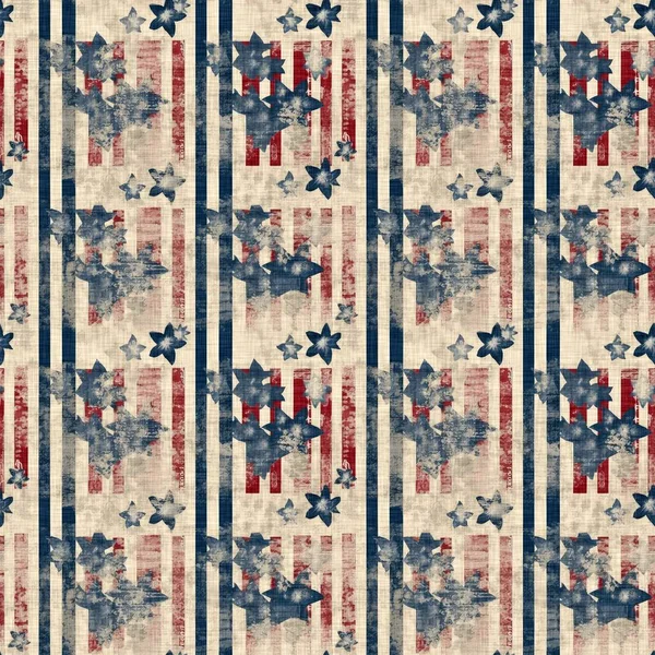 Сельский Американский Бесшовный Рисунок Традиционных Красных Белых Синих Цветах Современный — стоковое фото