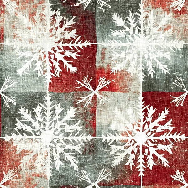Grunge Rustikale Weihnachten Schneeflocke Winter Hütte Stil Hintergrundmuster Festlicher Seenottuch — Stockfoto