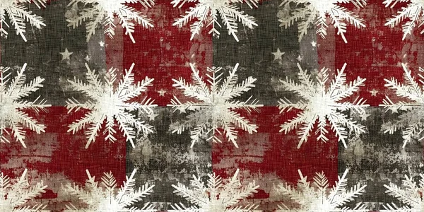 Grunge Rustikale Weihnachten Schneeflocke Winterhaus Stil Grenze Festliche Tuch Effekt — Stockfoto