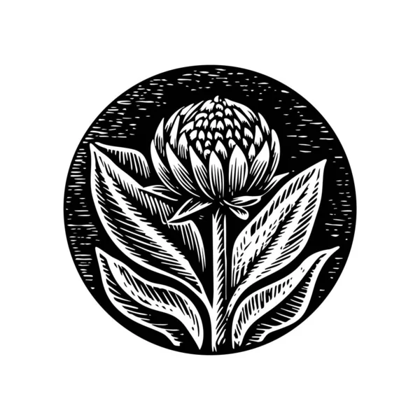 Nordic Linocut Floral Rustic Circle Motif Quirky Print Hand Drawn — Vetor de Stock