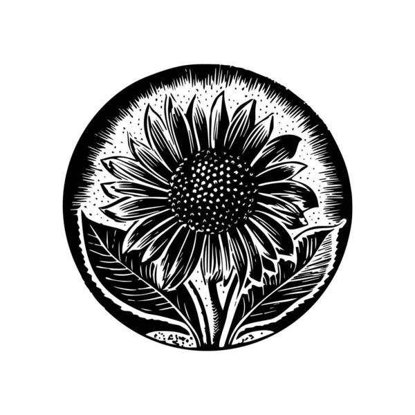 Nordic Linocut Floral Rustic Circle Motif Quirky Print Hand Drawn — стоковый вектор