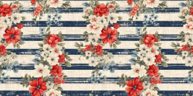 Kırsal amerikan sınırları geleneksel kırmızı, beyaz ve mavi renklerle. Modern ve eğlenceli, büyük kır evi dekorasyonu, halk sanatı modası, tekstil ve 4 Temmuz kupür defteri.