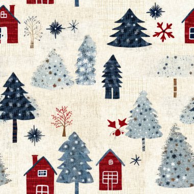 İlkel el dikimi kumaş efektiyle taşralı bir kır evi. Konforlu nostaljik, pejmürde, şık, ev yapımı Amerikan kış el sanatları tarzı, kusursuz desenli.