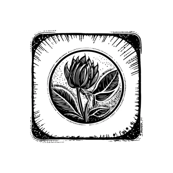 Linocut Nórdico Floral Motivo Quadro Rústico Para Impressão Logotipo Peculiar — Vetor de Stock