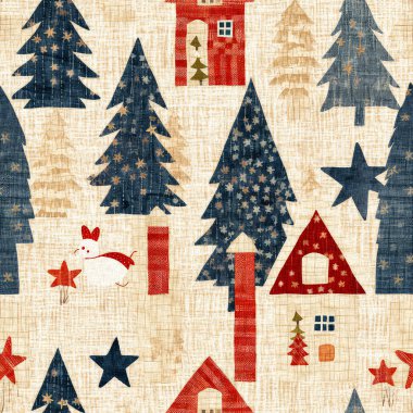 İlkel el dikimi kumaş efektiyle taşralı bir kır evi. Konforlu nostaljik, pejmürde, şık, ev yapımı Amerikan kış el sanatları tarzı, kusursuz desenli.