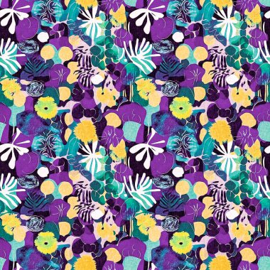 Modern mor yazlık kolaj kağıdı kumaş efekti tasarımı ile şekilleri keser. Kusursuz eğlence doğası moda tekstil temizleme arka planı için ilham kaynağı oldu