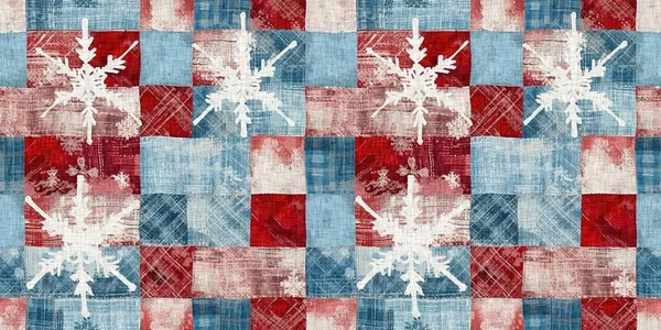 Grunge Americana Christmas Snowflake Red Blue White Cottage Style Seamless — Stock Photo, Image