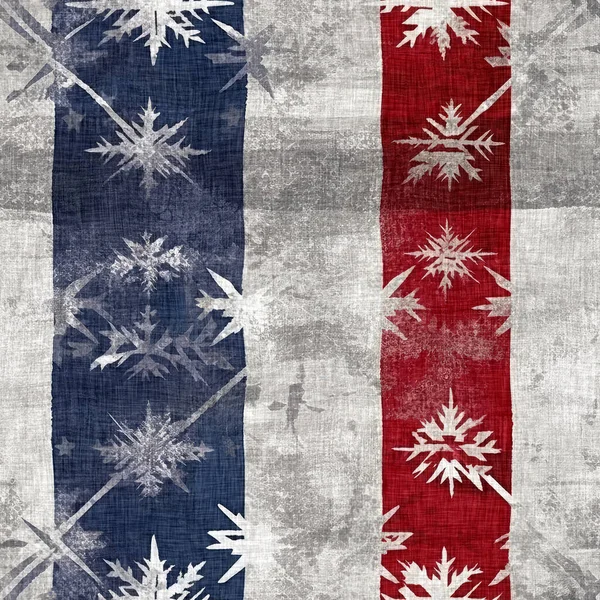 Grunge Americana Christmas Snowflake Red Blue Cottage Style Background Pattern — стоковое фото
