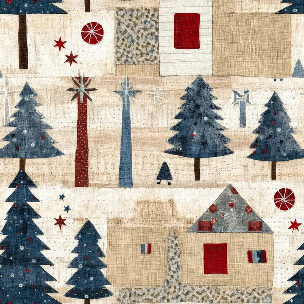Cottage Rustico Natale Rustico Con Primitivo Effetto Tessuto Cucito Mano — Foto Stock