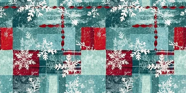 Різдвяна Сніжинка Червоно Синьо Білий Котеджний Стиль Безшовна Облямівка Святковий — стокове фото
