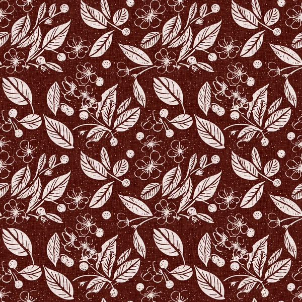 Marrón Rojo País Floral Blockprint Lino Patrón Sin Costuras Impresión —  Fotos de Stock
