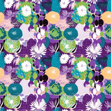 Modern mor yazlık kolaj kağıdı kumaş efekti tasarımı ile şekilleri keser. Kusursuz eğlence doğası moda tekstil temizleme arka planı için ilham kaynağı oldu