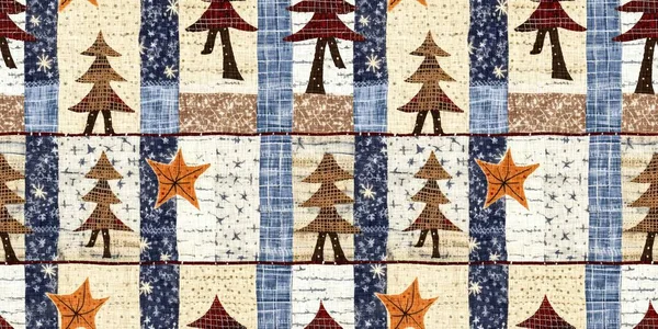 Old Fashioned Christmas Tree Primitive Hand Sewing Fabric Effect Endless — 스톡 사진