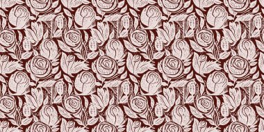 Kestane kırmızısı ülke çiçekli keten desenli, dikişsiz sınır. Fransız kır evi iç pamuk baskısı çiçek kumaşı washi bandı