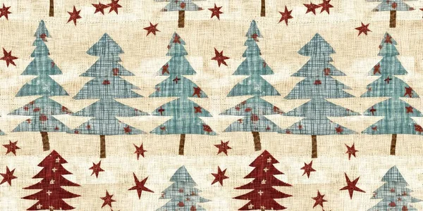 Old Fashioned Christmas Tree Primitive Hand Sewing Fabric Effect Endless — Zdjęcie stockowe