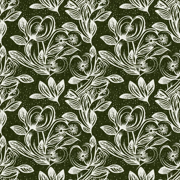 Bosque Verde País Floral Blockprint Lino Patrón Sin Costuras Impresión —  Fotos de Stock