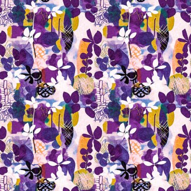 Modern mor yazlık kolaj kağıdı kumaş efekti tasarımı ile şekilleri keser. Kusursuz eğlence doğası moda tekstil temizleme arka planı için ilham kaynağı oldu