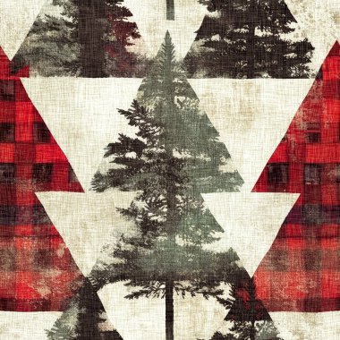 Grunge rustic americana Noel ağacı kışın kır evi tarzı arka plan modeli. Konforlu tatil sezonu dekorasyonu için acil durum bezi efekti.