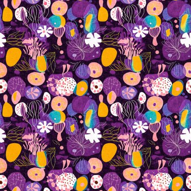 Modern mor yazlık kolaj kağıdı kumaş efekti tasarımı ile şekilleri keser. Kusursuz eğlence doğası moda tekstil temizleme arka planı için ilham kaynağı oldu