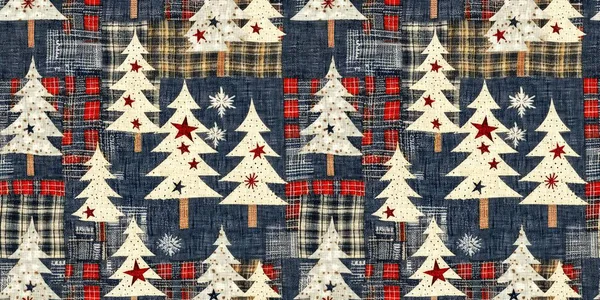 Old Fashioned Christmas Tree Primitive Hand Sewing Fabric Effect Endless — Stok fotoğraf