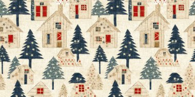 İlkel el dikimi kumaş efektiyle taşralı bir kır evi. Sınır. Rahat nostaljik, pejmürde, şık, ev yapımı, Amerikan el yapımı el sanatları stiliyle süslenmiş bir kurdele.