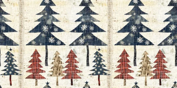 Old Fashioned Christmas Tree Primitive Hand Sewing Fabric Effect Endless — Zdjęcie stockowe