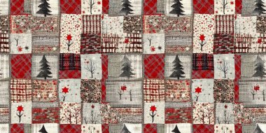 İlkel el yapımı kumaş dikişli eski moda Noel ağacı. Sıcak nostaljik el yapımı el yapımı el yapımı el yazısı.