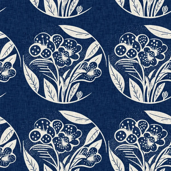 Maskulin Indigo Floral Blockprint Linen Pola Mulus Semua Atas Cetak — Stok Foto