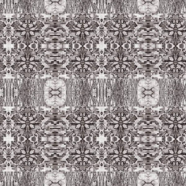 Grunge Geo Kravatı Gri Keten Desenli Kusursuz Düzensiz Kahverengi Mozaik — Stok fotoğraf