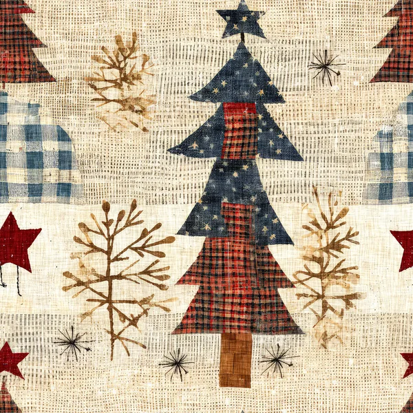 Ouderwetse Kerstboom Met Primitief Handnaaien Gezellige Nostalgische Huiselijke Winter Handgemaakte — Stockfoto