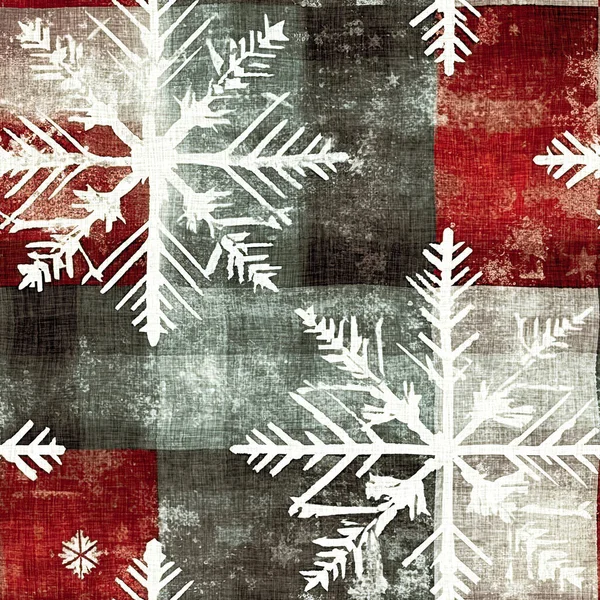 豪華なクリスマスススノーフレーク冬コテージスタイルの背景パターン 居心地の良い休日の季節の家の装飾のためのお祝いの苦悩の布の効果 — ストック写真