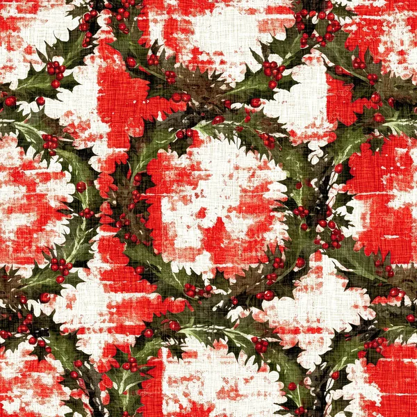 Grunge Americana Rustic Christmas Winter Holly Cottage Style Background Pattern — Stock Photo, Image