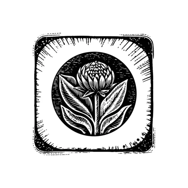 Linocut Nórdico Floral Motivo Quadro Rústico Para Impressão Logotipo Peculiar — Vetor de Stock