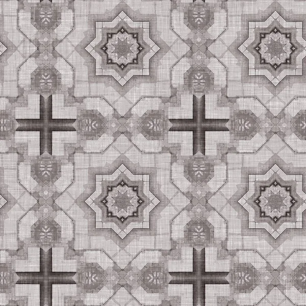 Traditional Grey Mosaic Seamless Pattern Print Fabric Effect Mexican Patchwork — Photo