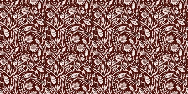 Maroon赤国花ブロックプリントリネンシームレスな境界線 フランスのコテージの印刷インテリア綿効果花布和紙テープ — ストック写真