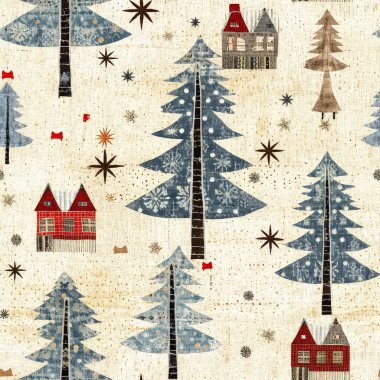 İlkel el dikimi kumaş efektiyle taşralı bir kır evi. Konforlu nostaljik, pejmürde, şık, ev yapımı Amerikan kış el sanatları tarzı, kusursuz desenli.