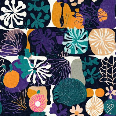 Modern saf kolaj kağıdı kumaş efekti tasarımıyla şekilleri keser. Kusursuz çağdaş eğlence doğası moda yaz arka plan tasarımları için tekstil baskısına ilham kaynağı oldu